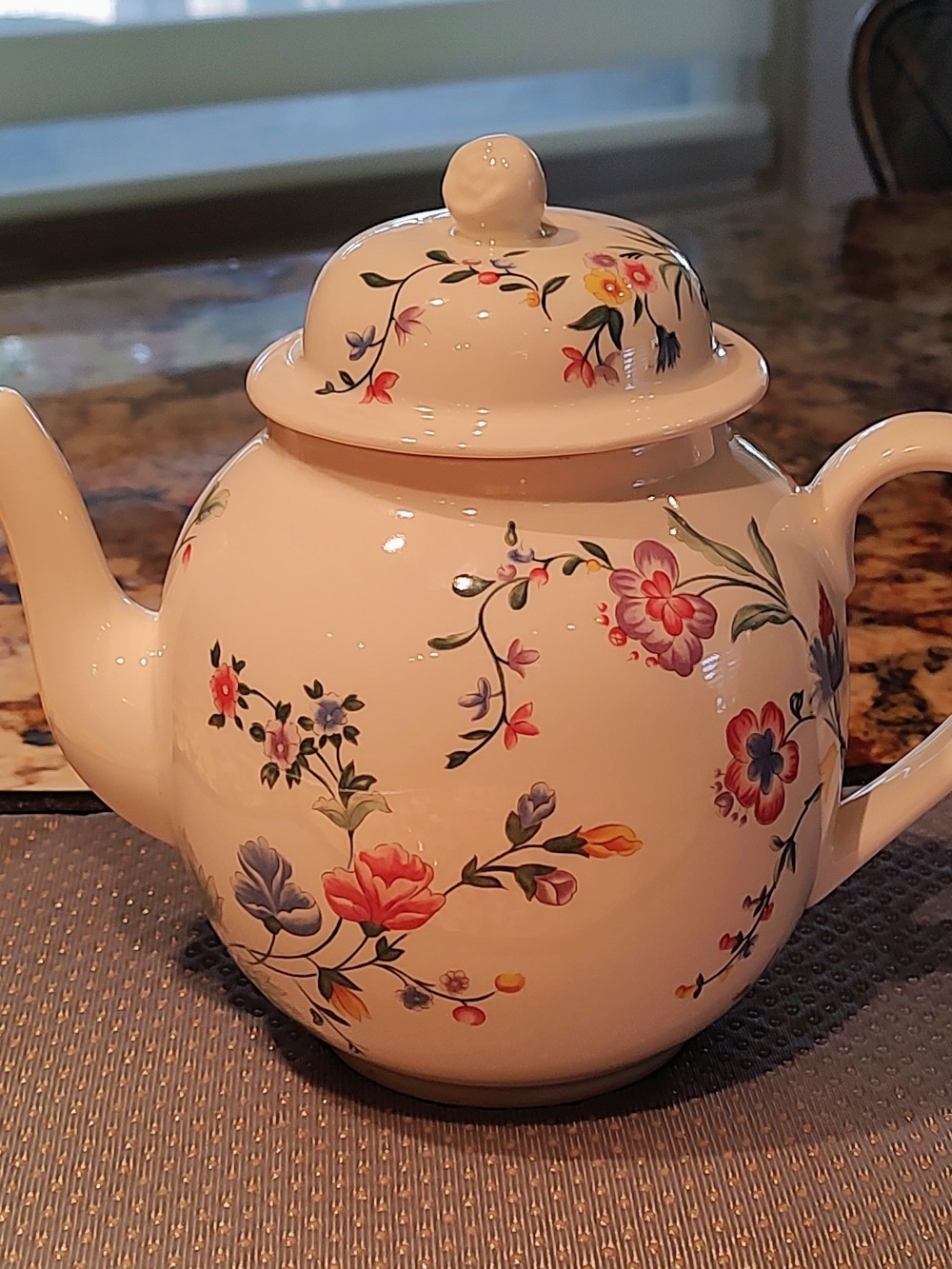 Laura Ashley Chinese Silk Ceramic Teapot with Multicolor Floral Motif